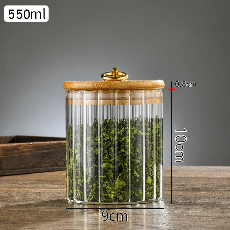 Glass food jar with sealed bamboo lid